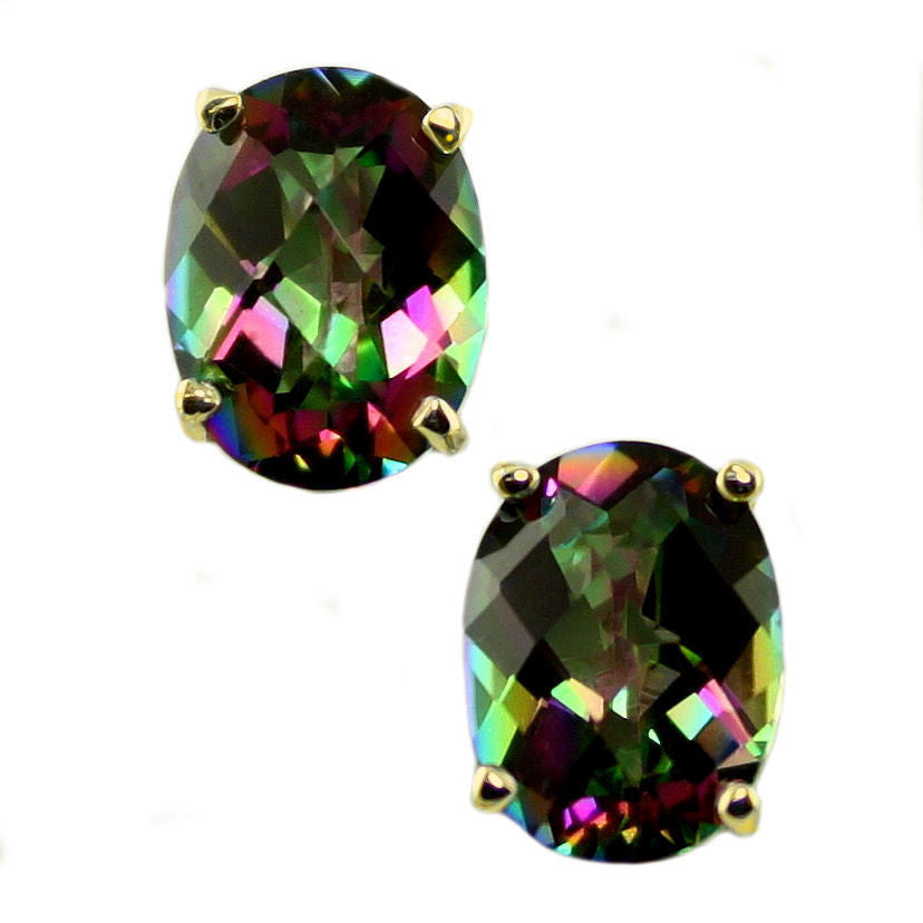 E002, Mystic Fire Topaz, 14KY Gold  Stud/Post Earrings