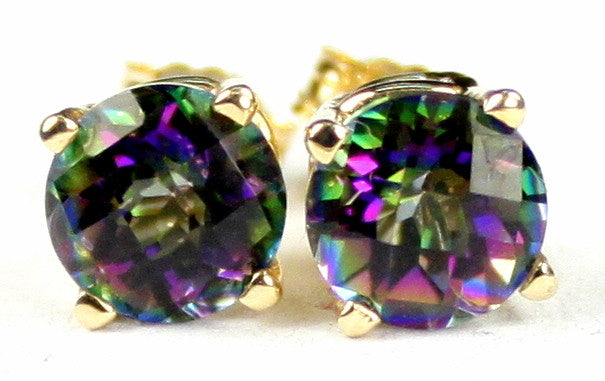 E012, Mystic Fire Topaz, 14KY Gold  Stud/Post Earrings