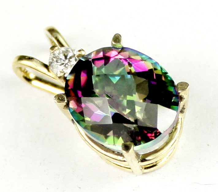 P022, 6 ct Mystic Fire Topaz, 14KY Gold Pendant w/10pt accent