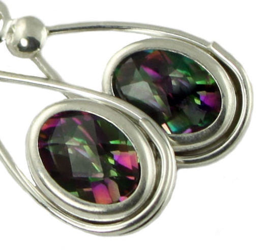 SE008, Mystic Fire Topaz, 925 Sterling Silver Drop Leverback Earrings