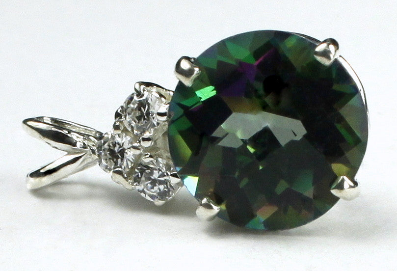 SP087, 8 ct Mystic Fire Topaz, 925 Sterling Silver Pendant w/ 3 5pt CZ Accents