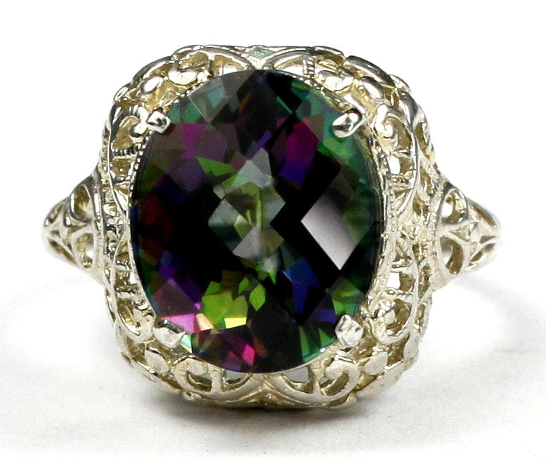 SR009, 6ct Mystic Fire Topaz set in a Sterling SIlver Antique Style Ring