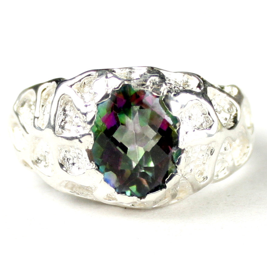 SR168, 3.3ct Mystic Fire Topaz set in a Sterling SIlver Men's Nugget Style Ring