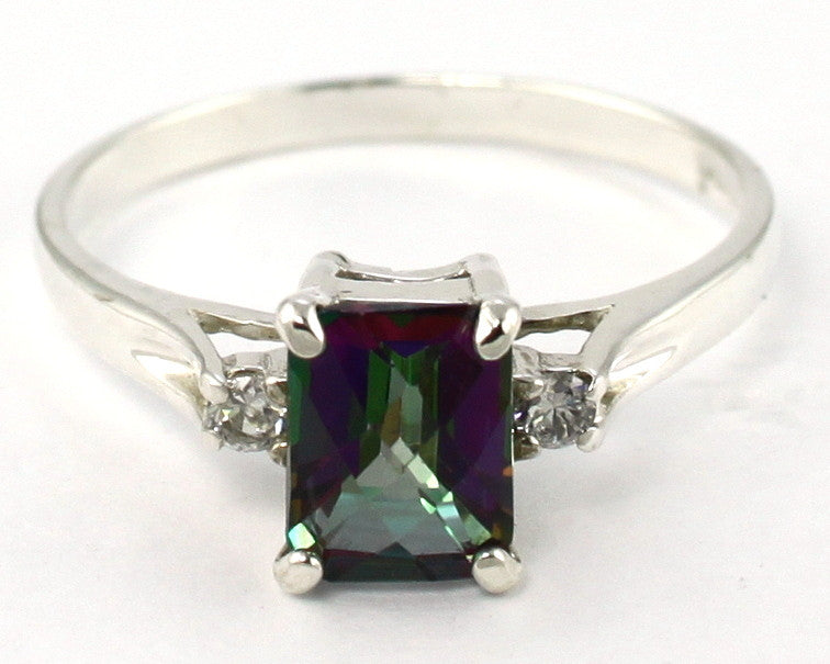 SR171, 1.5ct Mystic Fire Topaz set in a Sterling SIlver Ring w/ 2 CZ Accents