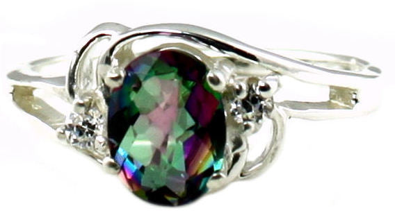 SR176, 1.5ct Mystic Fire Topaz set in a Sterling SIlver Ring w/ 2 CZ Accents