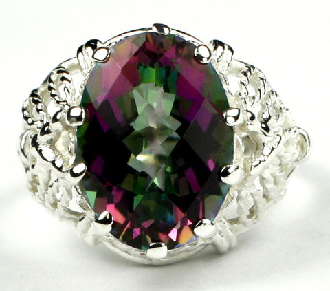SR260, 7 ct Mystic Fire Topaz set in a Sterling SIlver Filigree Ring