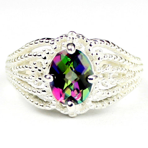 SR365, 1.5 cts Mystic Fire Topaz set in a Beaded Sterling SIlver Ring